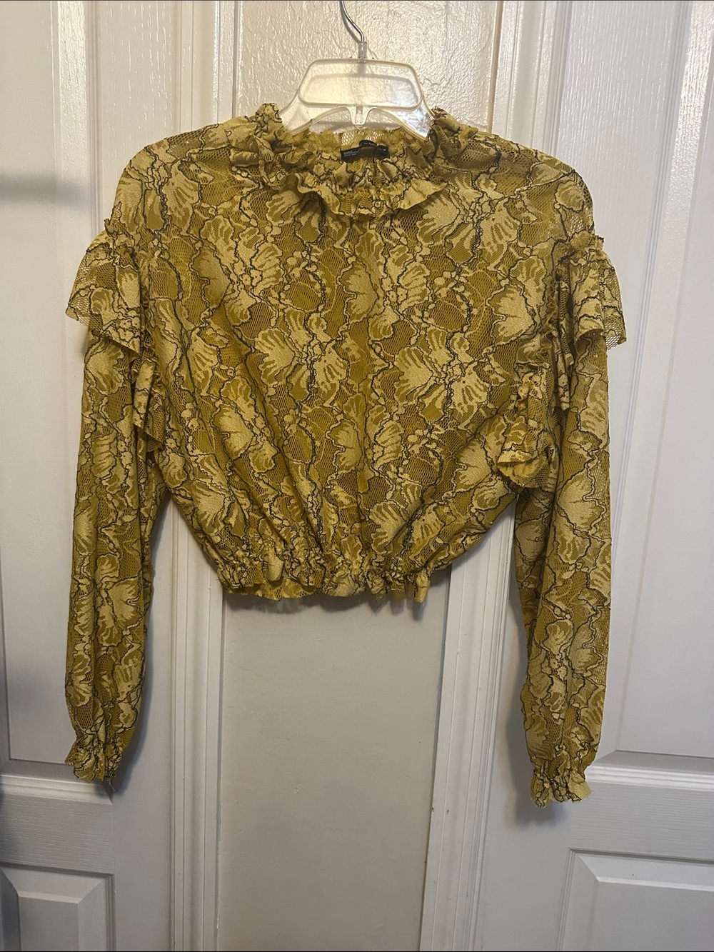 Zara Yellow Snake Print Ruffle Crop Blouse